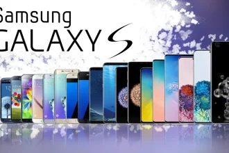 Évolution des modèles Samsung Galaxy S de 2010 à 2025, montrant les différentes générations de smartphones.