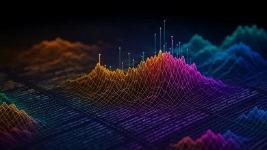 Visualisation 3D d’algorithmes générés par IA, illustrant les performances d’AlphaEvolve dans la modélisation de données.