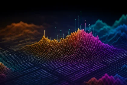 Visualisation 3D d’algorithmes générés par IA, illustrant les performances d’AlphaEvolve dans la modélisation de données.