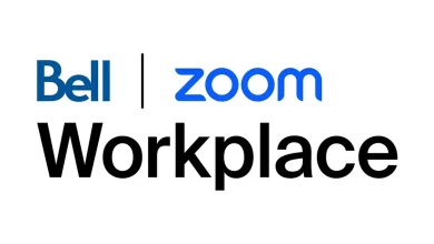 Logos de Bell et Zoom illustrant leur nouvelle plateforme collaborative Workplace destinée aux entreprises au Canada.
