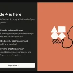 Interface visuelle annonçant Claude 4 avec les promesses d’assistance en programmation, création et raisonnement complexe