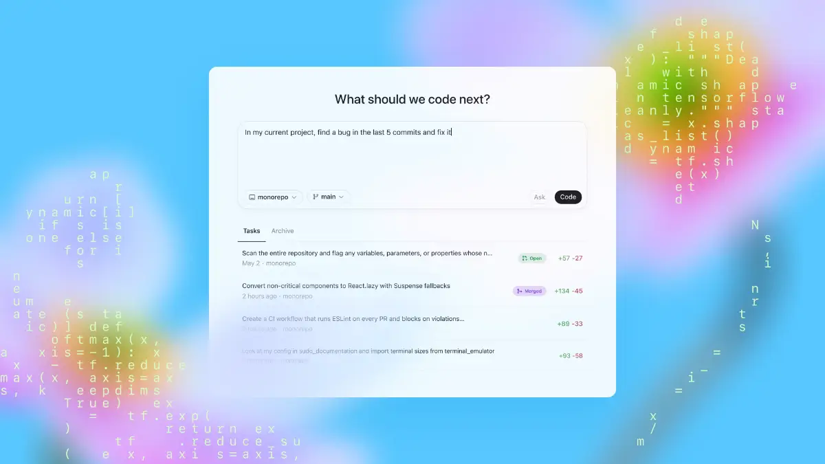 Interface Codex dans ChatGPT affichant une requête en langage naturel pour corriger du code dans un projet