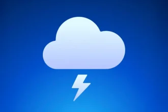 Icône stylisée d’un nuage blanc accompagné d’un éclair sur fond bleu uni, représentant l’identité visuelle de l’application Flashes dans l’écosystème Bluesky.