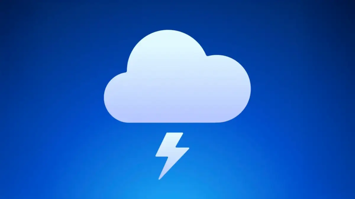 Icône stylisée d’un nuage blanc accompagné d’un éclair sur fond bleu uni, représentant l’identité visuelle de l’application Flashes dans l’écosystème Bluesky.