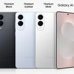 Les trois coloris du Galaxy S25 Edge alignés, avec mention de Galaxy AI
