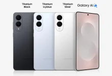 Les trois coloris du Galaxy S25 Edge alignés, avec mention de Galaxy AI