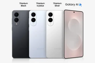 Les trois coloris du Galaxy S25 Edge alignés, avec mention de Galaxy AI