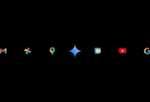 Icônes des services Google (Gmail, Photos, Maps, Gemini, Agenda, YouTube, Google) sur fond noir, symbolisant l’intégration de l’IA.