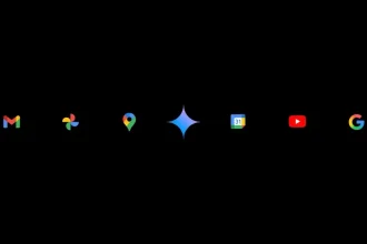 Icônes des services Google (Gmail, Photos, Maps, Gemini, Agenda, YouTube, Google) sur fond noir, symbolisant l’intégration de l’IA.