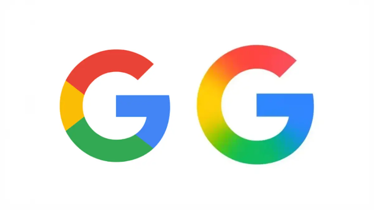 Ancien et nouveau logo de Google affichés côte à côte, illustrant le passage à un dégradé fluide