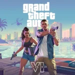 Jason et Lucia armés sur un quai, avec Vice City en arrière-plan dans GTA VI