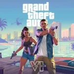 Visuel promotionnel de GTA 6 avec les deux personnages principaux armés, devant un décor côtier inspiré de Miami.
