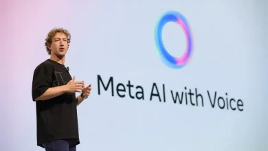 Mark Zuckerberg présente Meta AI with Voice lors d’une conférence, en évoquant les amis virtuels et l’IA conversationnelle.