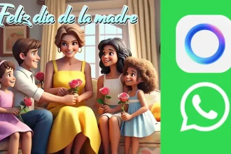 Famille souriante offrant des roses à leur mère pour la fête des Mères via Meta AI sur WhatsApp