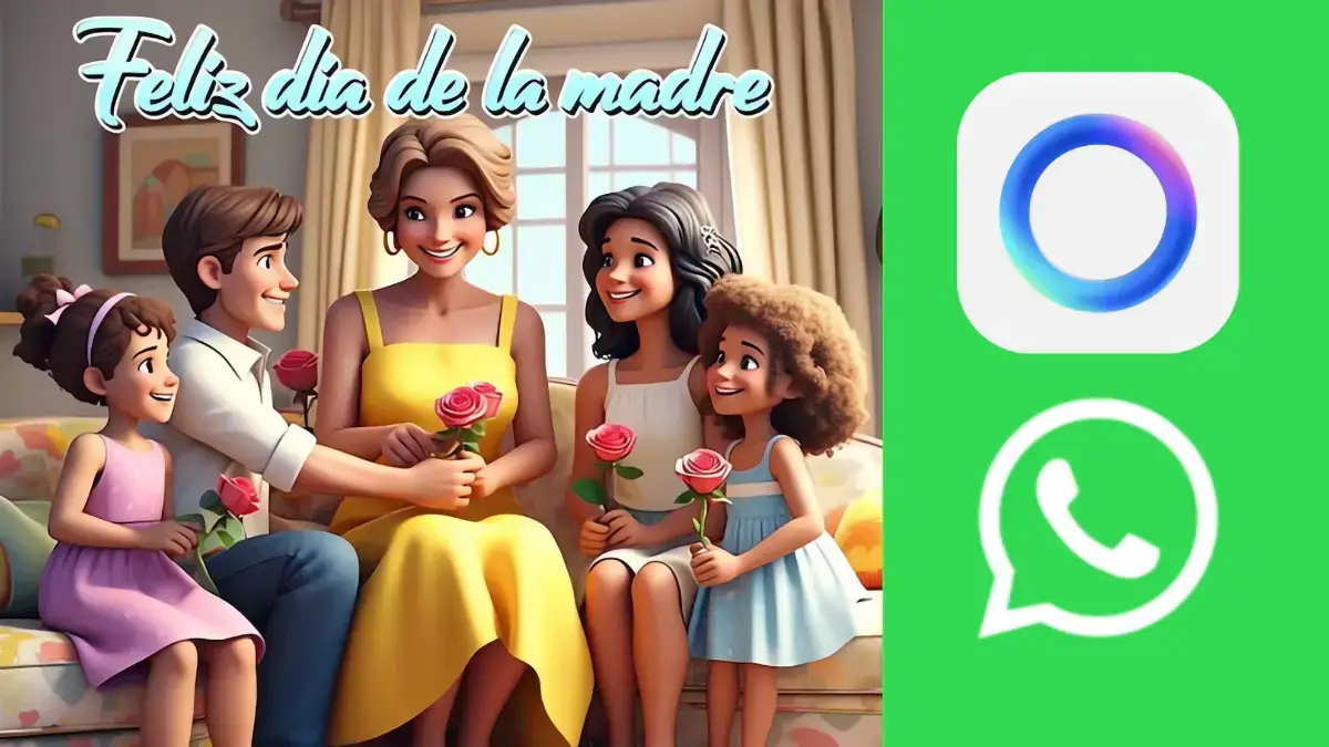 Famille souriante offrant des roses à leur mère pour la fête des Mères via Meta AI sur WhatsApp
