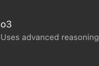 Texte affichant le nom du modèle o3 avec la mention "Uses advanced reasoning" sur fond noir