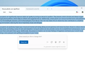 Interface de Notepad affichant une rédaction assistée par l’IA de Microsoft Copilot