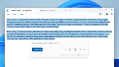 Interface de Notepad affichant une rédaction assistée par l’IA de Microsoft Copilot
