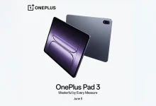 Tablette OnePlus Pad 3 présentée de face et de dos en coloris Storm Blue, lancement prévu le 5 juin 2025