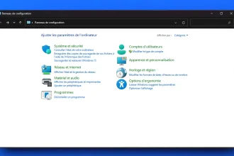 Fenêtre du Panneau de configuration de Windows 11 affichant les principales catégories de réglages système