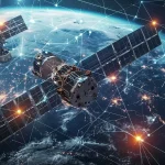 Deux satellites de communication en orbite terrestre illustrant le maillage global du réseau Starlink.