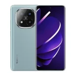 Vue avant et arrière du smartphone Xiaomi Redmi Note 14 Pro, modèle bleu clair, avec écran AMOLED et triple capteur photo