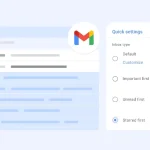 Interface de Gmail affichant la recherche de mails et les paramètres rapides de tri de la boîte de réception.