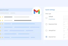 Interface de Gmail affichant la recherche de mails et les paramètres rapides de tri de la boîte de réception.