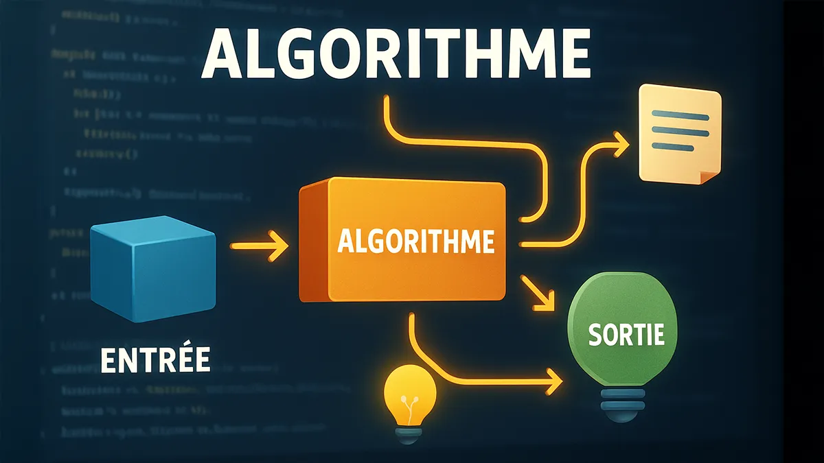 Schéma illustrant le fonctionnement d’un algorithme entre des données en entrée et une sortie