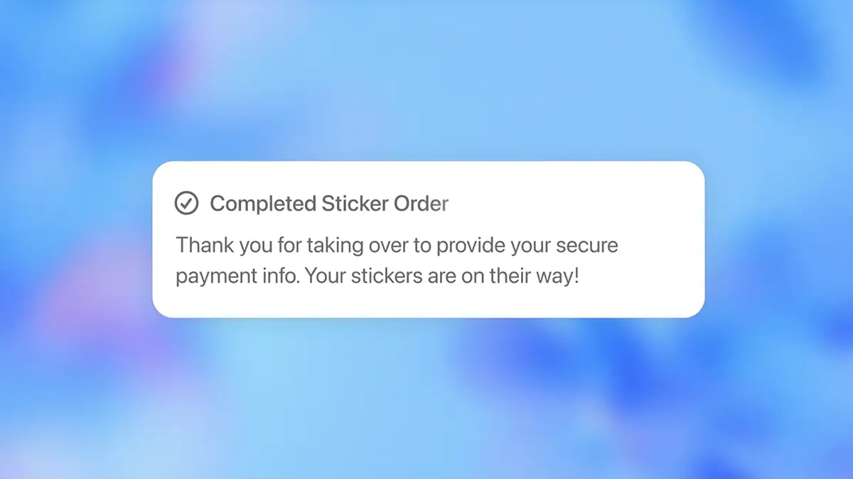 Message de confirmation de commande finalisée pour les stickers
