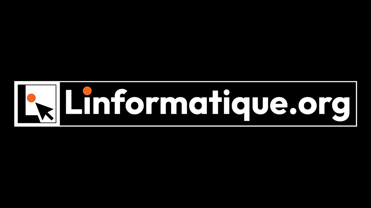Logo de Linformatique.org avec une flèche noire et un point orange sur fond noir