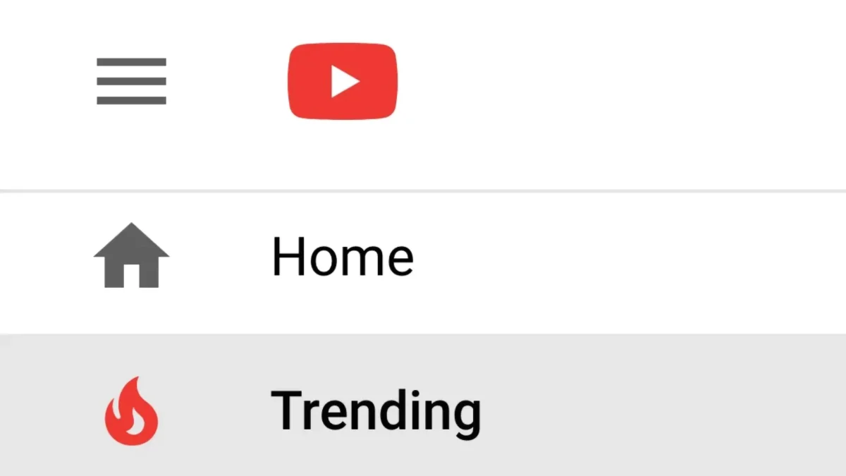 Icônes du menu principal de YouTube sur mobile, avec l'onglet « Trending » affiché en surbrillance.