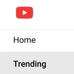 Icônes du menu principal de YouTube sur mobile, avec l'onglet « Trending » affiché en surbrillance.