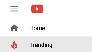 Icônes du menu principal de YouTube sur mobile, avec l'onglet « Trending » affiché en surbrillance.