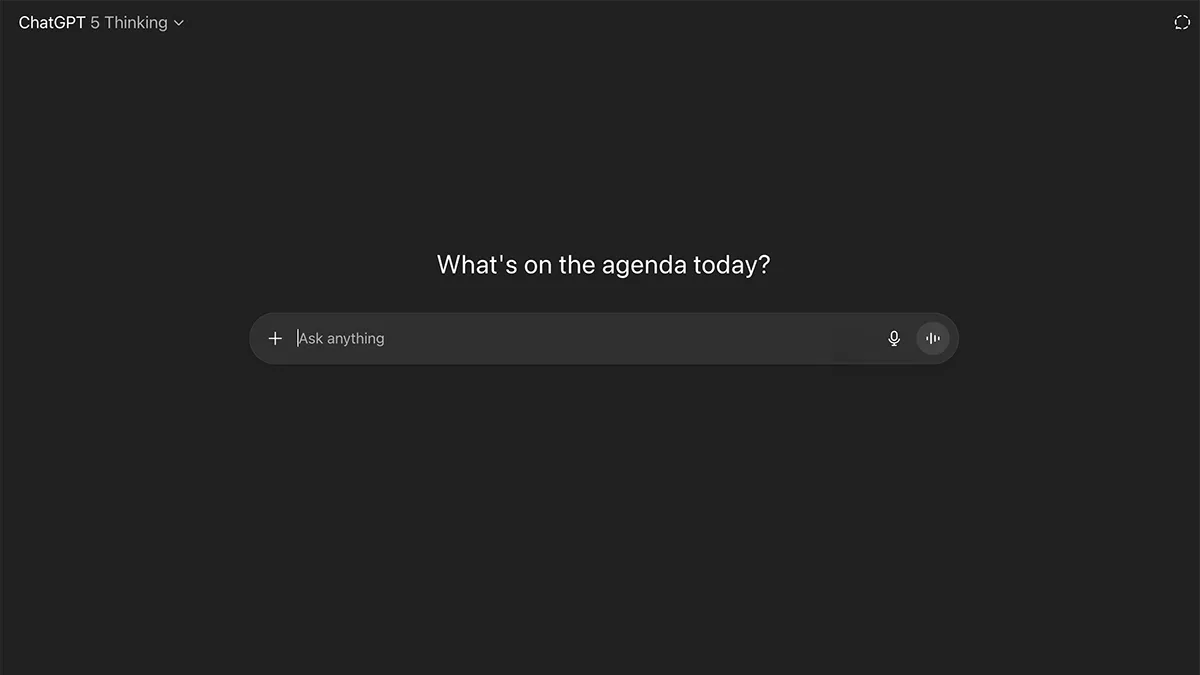 Interface de l'intelligence artificielle GPT-5 d'OpenAI, montrant la barre de saisie et le mode de raisonnement "Thinking".
