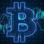 Symbole du bitcoin sur fond de graphiques financiers illustrant la hausse du marché