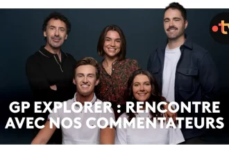 Les commentateurs du GP Explorer 3 posent ensemble pour France Télévisions