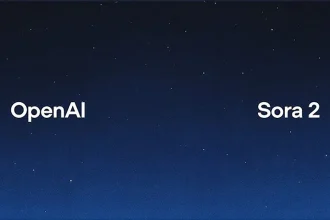 Logo d’OpenAI et mention Sora 2 sur fond nocturne étoilé