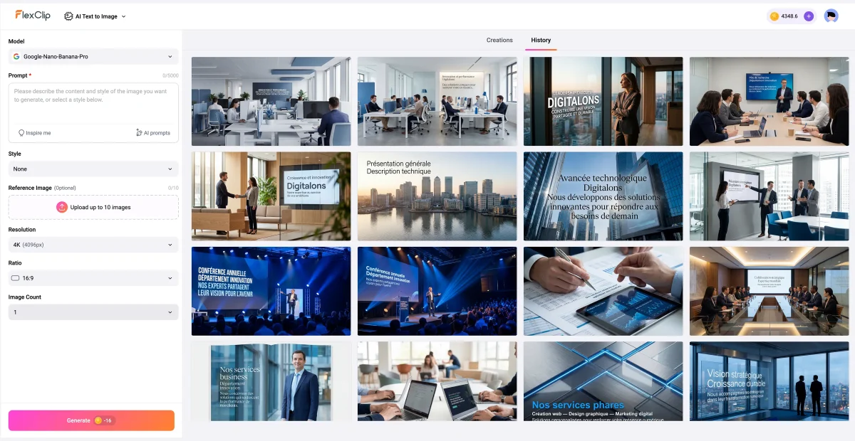 Images 4K générées avec le modèle Google Nano Banana Pro dans FlexClip