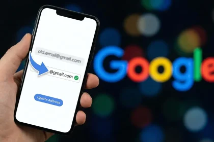 Modification d’une adresse Gmail sur smartphone, illustrant le changement d’adresse sans création d’un nouveau compte Google.