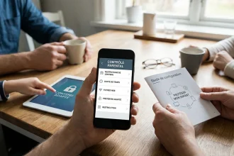 Parent utilisant le contrôle parental temps d’écran sur iphone pour filtrer les contenus