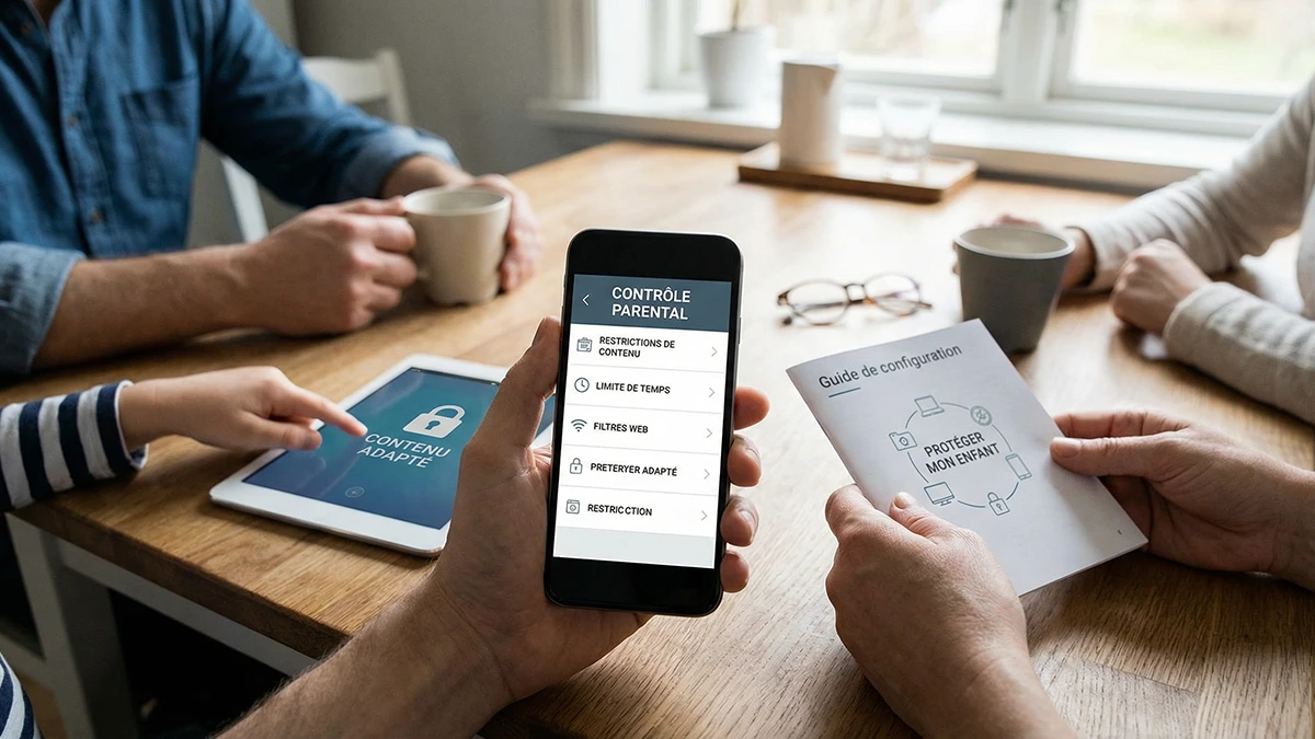Parent utilisant le contrôle parental temps d’écran sur iphone pour filtrer les contenus