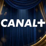 Logo CANAL+ sur des rideaux de scène bleus et dorés, illustration du plan de service Canal+.
