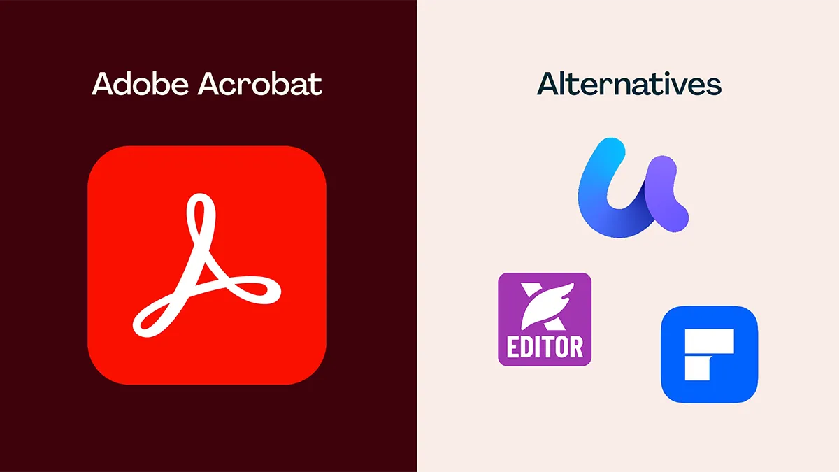 Comparaison visuelle entre le logo Adobe Acrobat et ses alternatives UPDF, Foxit et PDFelement