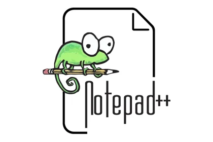 Logo du logiciel Notepad++ représentant un caméléon vert sur un crayon
